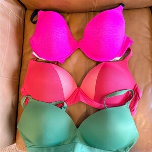Victoria's Secret Pink, Red, and Green Bra Trio